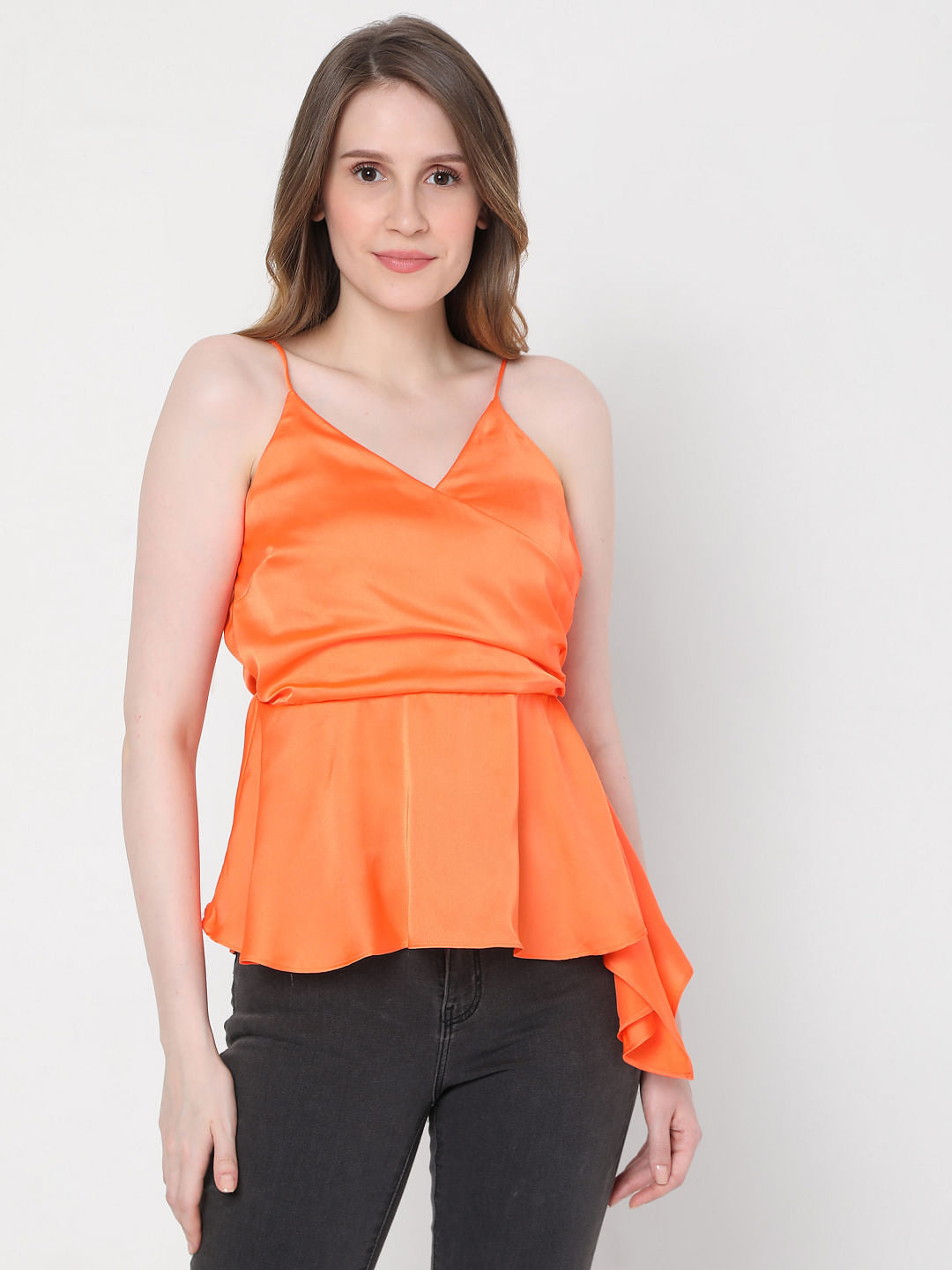 Orange Strappy Wrap Peplum Top