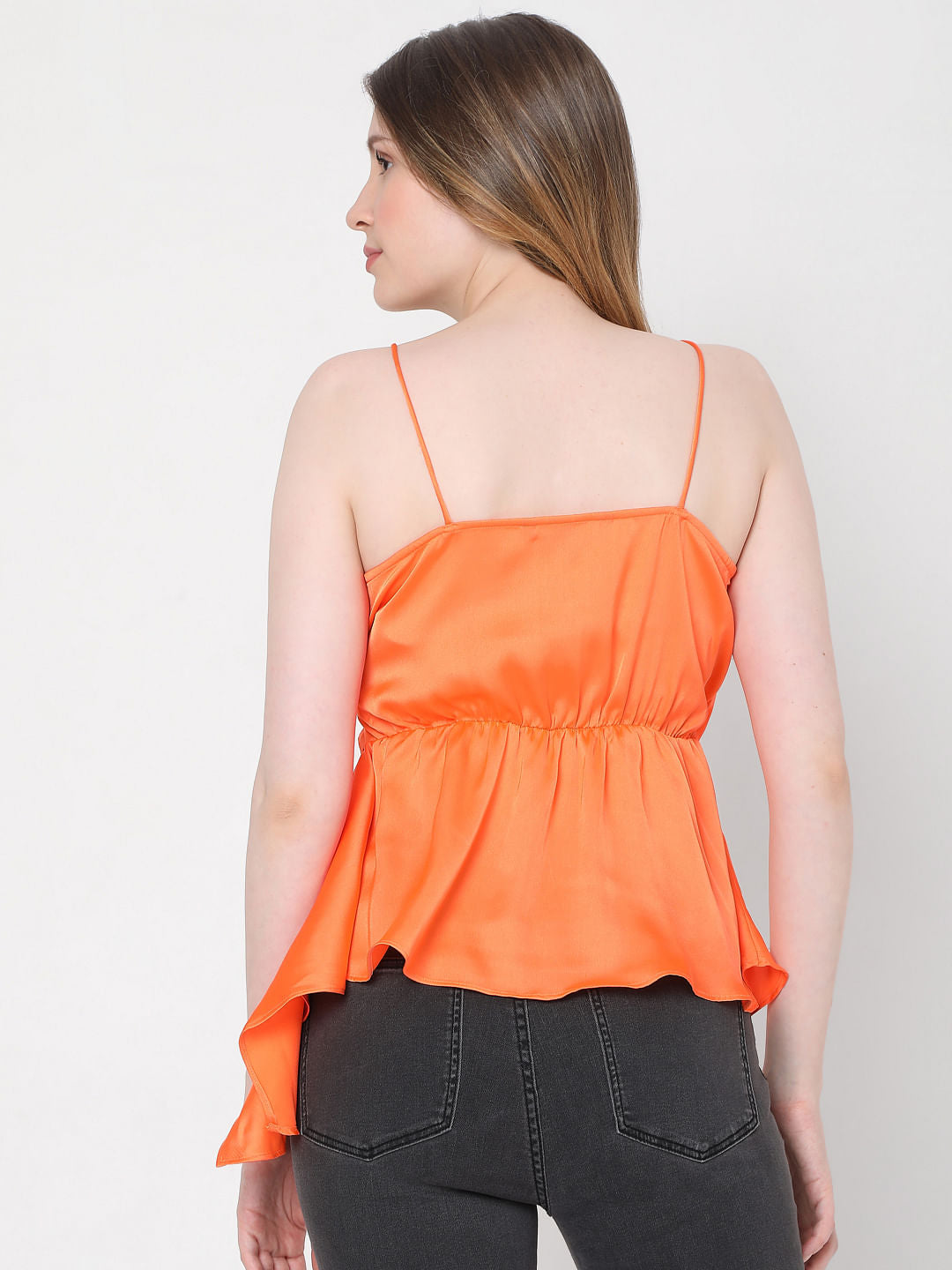 Orange Strappy Wrap Peplum Top