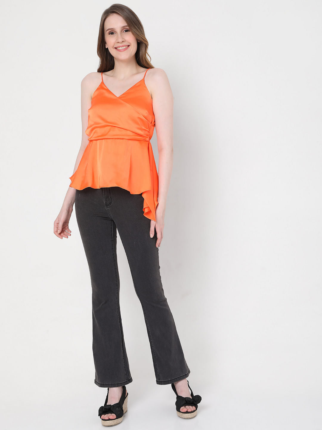 Orange Strappy Wrap Peplum Top
