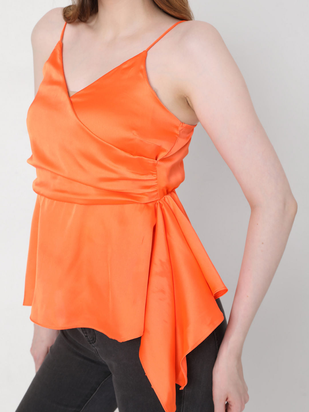 Orange Strappy Wrap Peplum Top