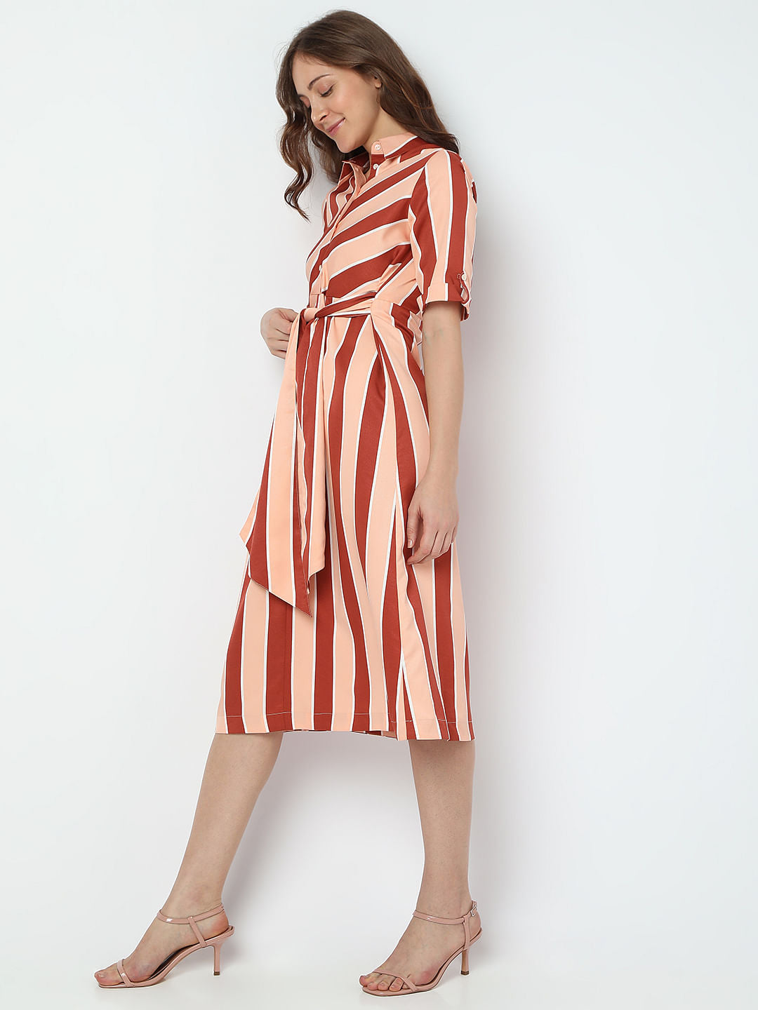 Orange Striped Midi Dress