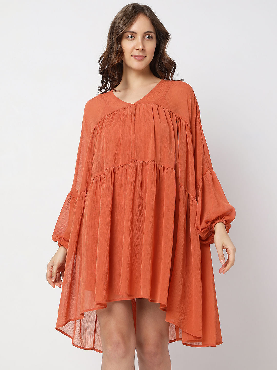 Orange Tiered Shift Dress