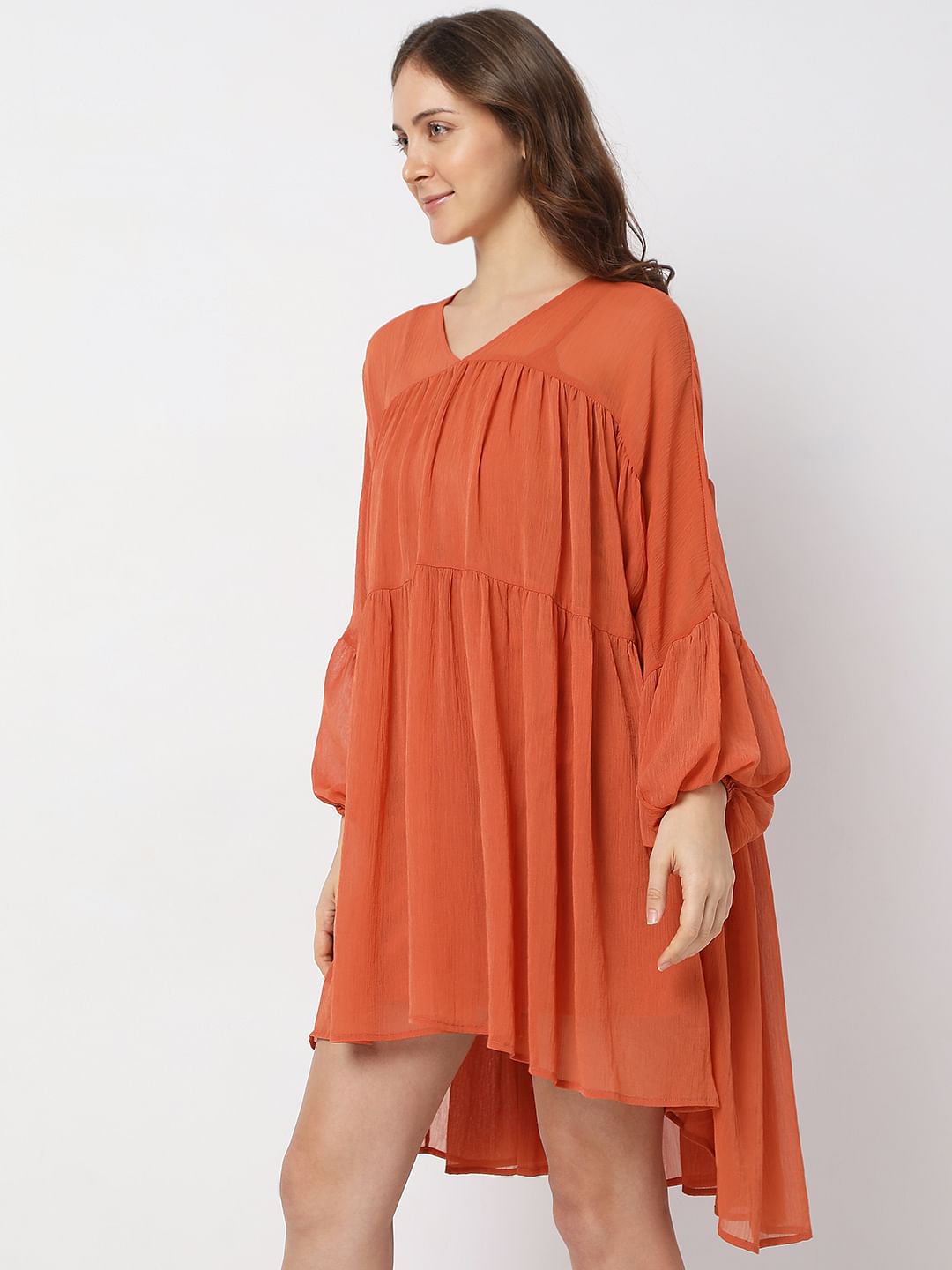 Orange Tiered Shift Dress