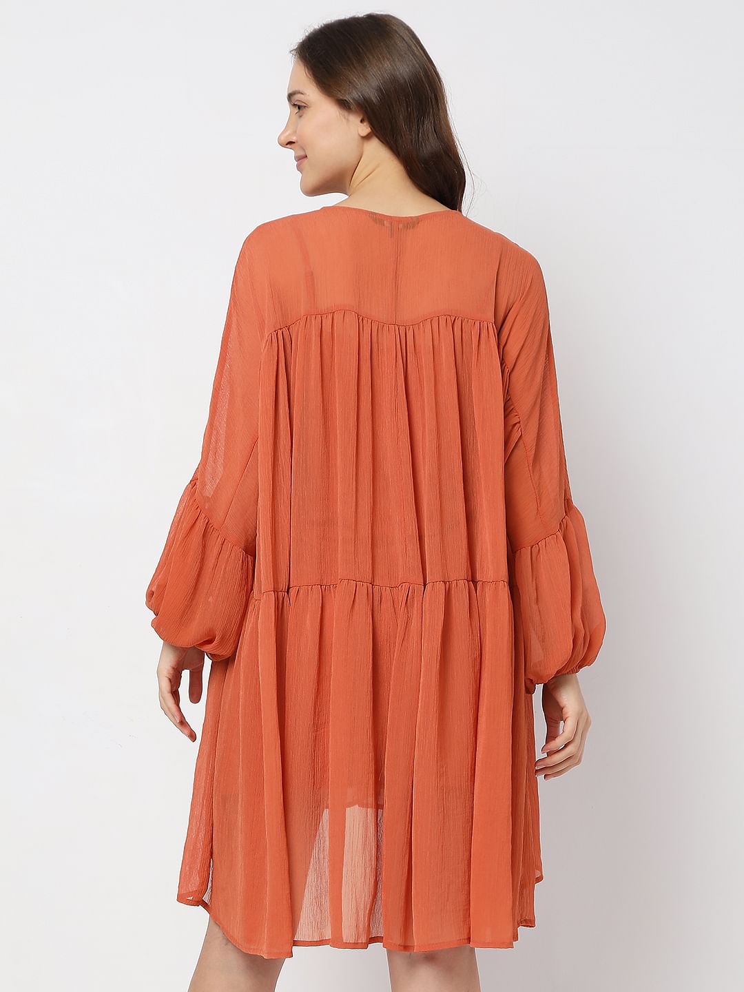 Orange Tiered Shift Dress