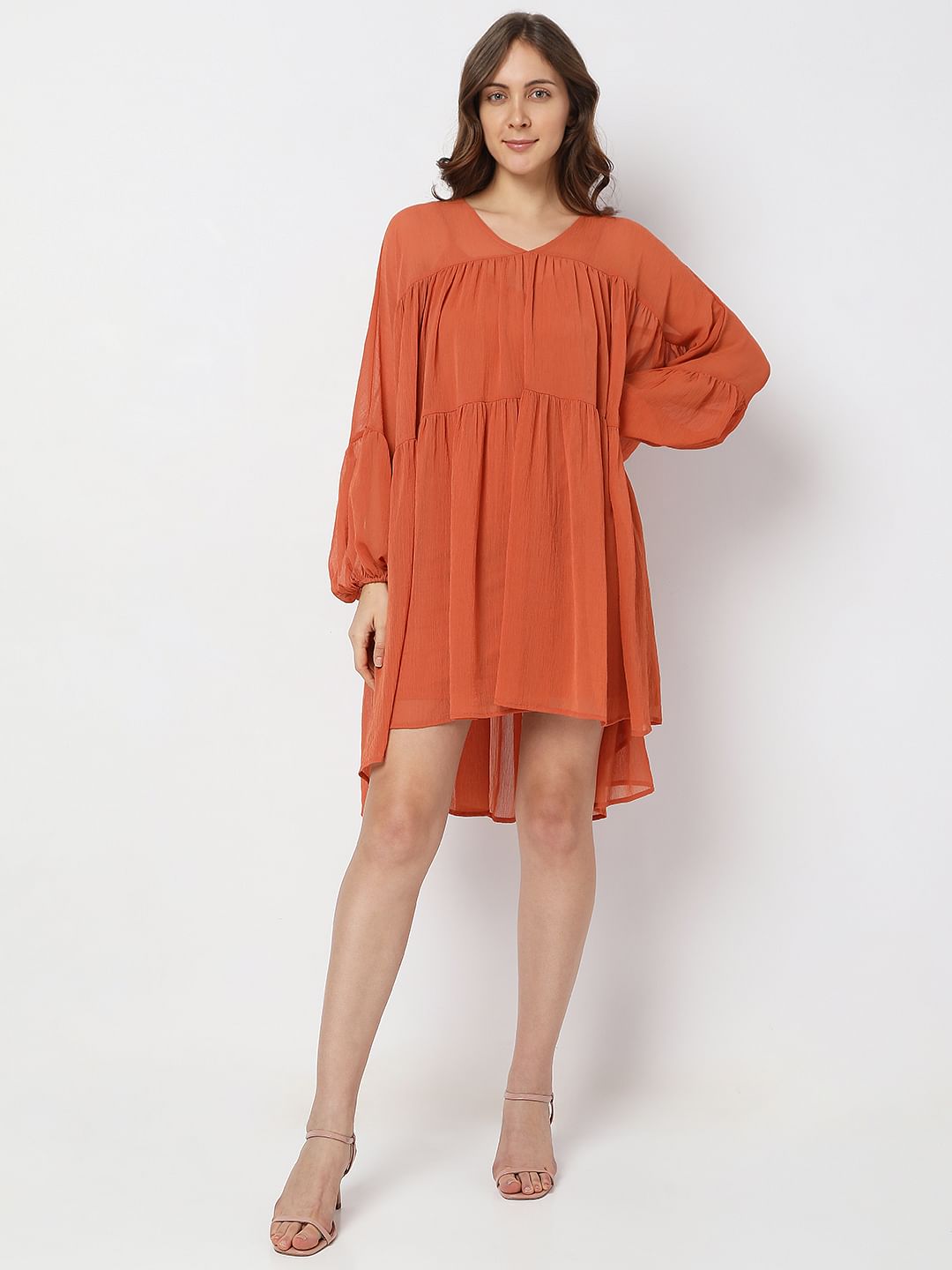 Orange Tiered Shift Dress