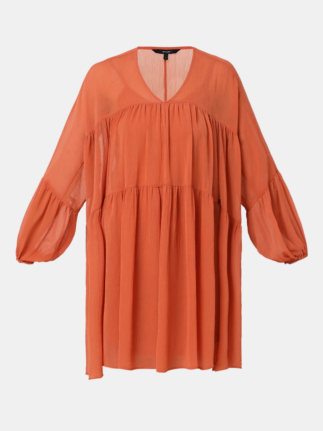 Orange Tiered Shift Dress
