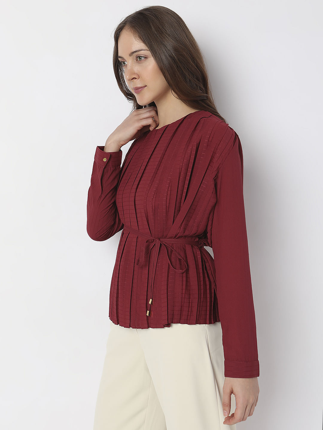Brick Red Pleated Top
