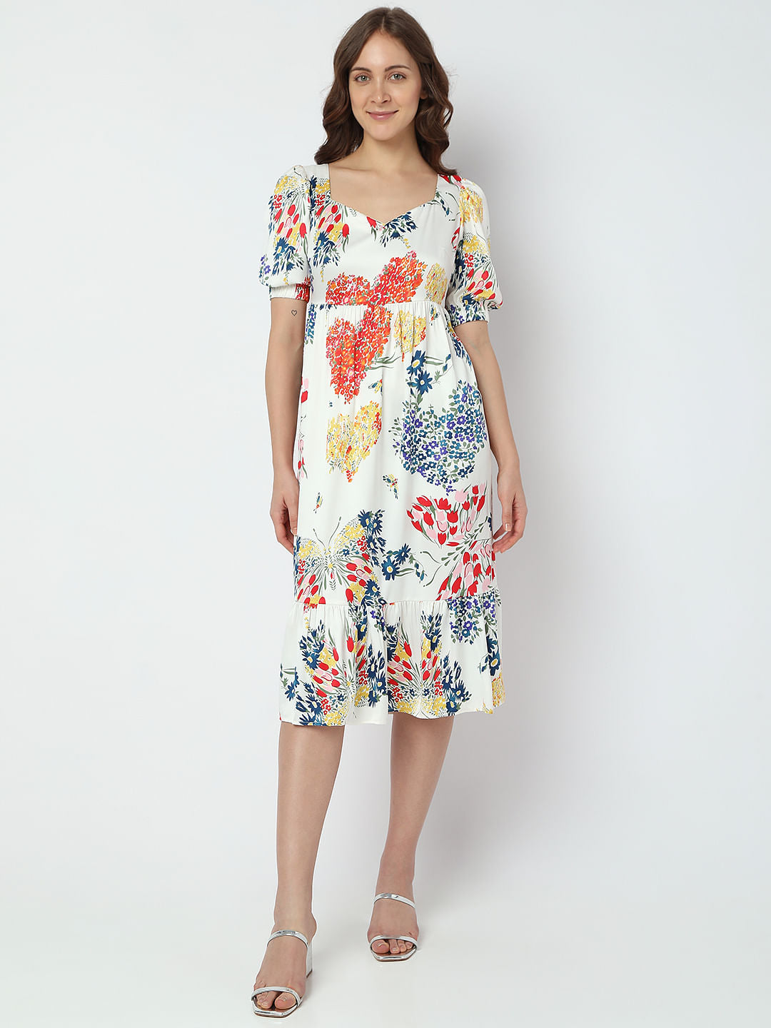 White Floral Midi Dress