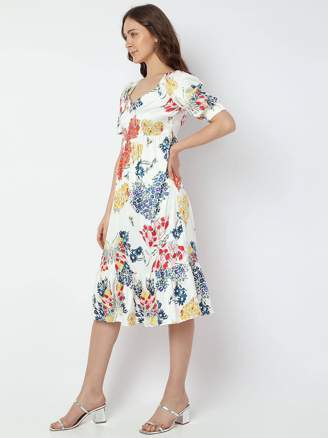 White Floral Midi Dress