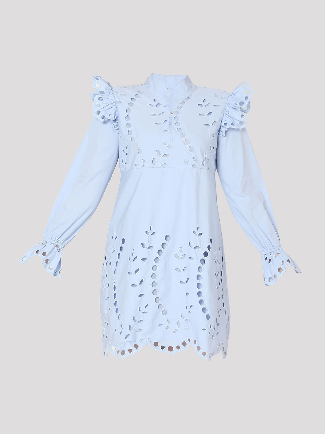 Blue Schiffli Embroidered Mini Dress