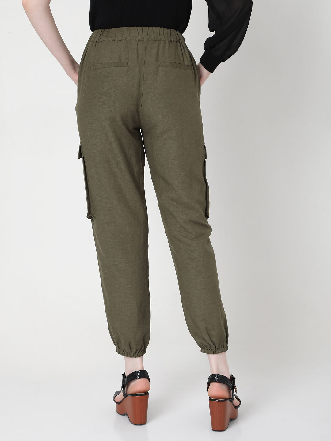 Green High Rise Tie Up Pants