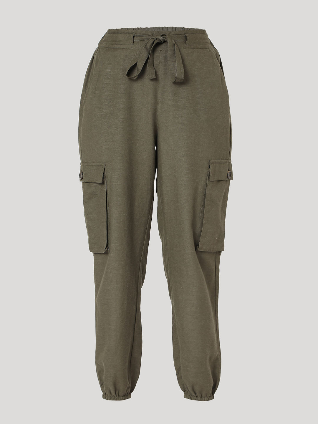 Green High Rise Tie Up Pants