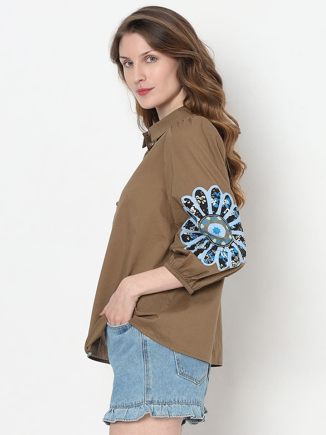 Brown Embroidered Shirt