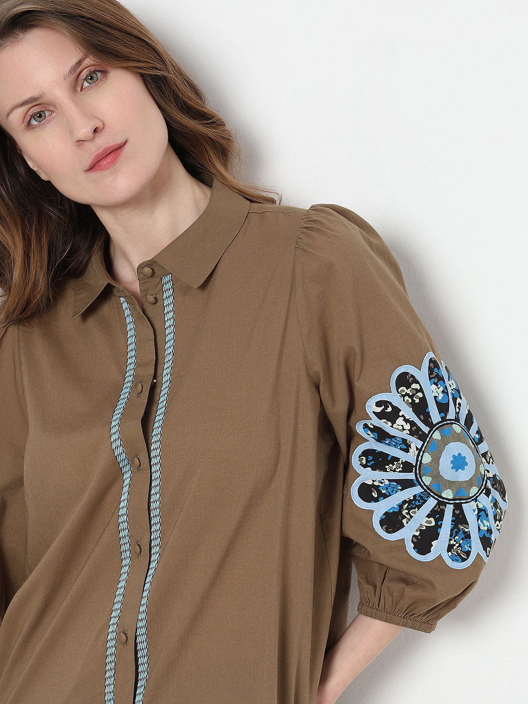 Brown Embroidered Shirt