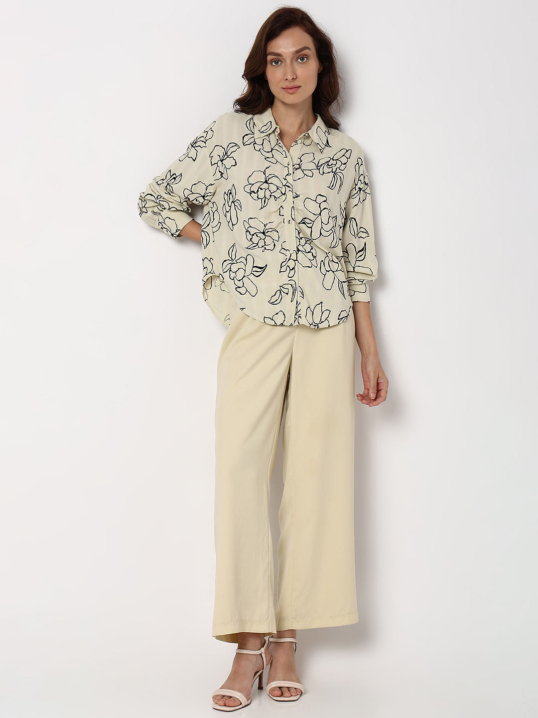 White Floral Print Regular Fit Shirt