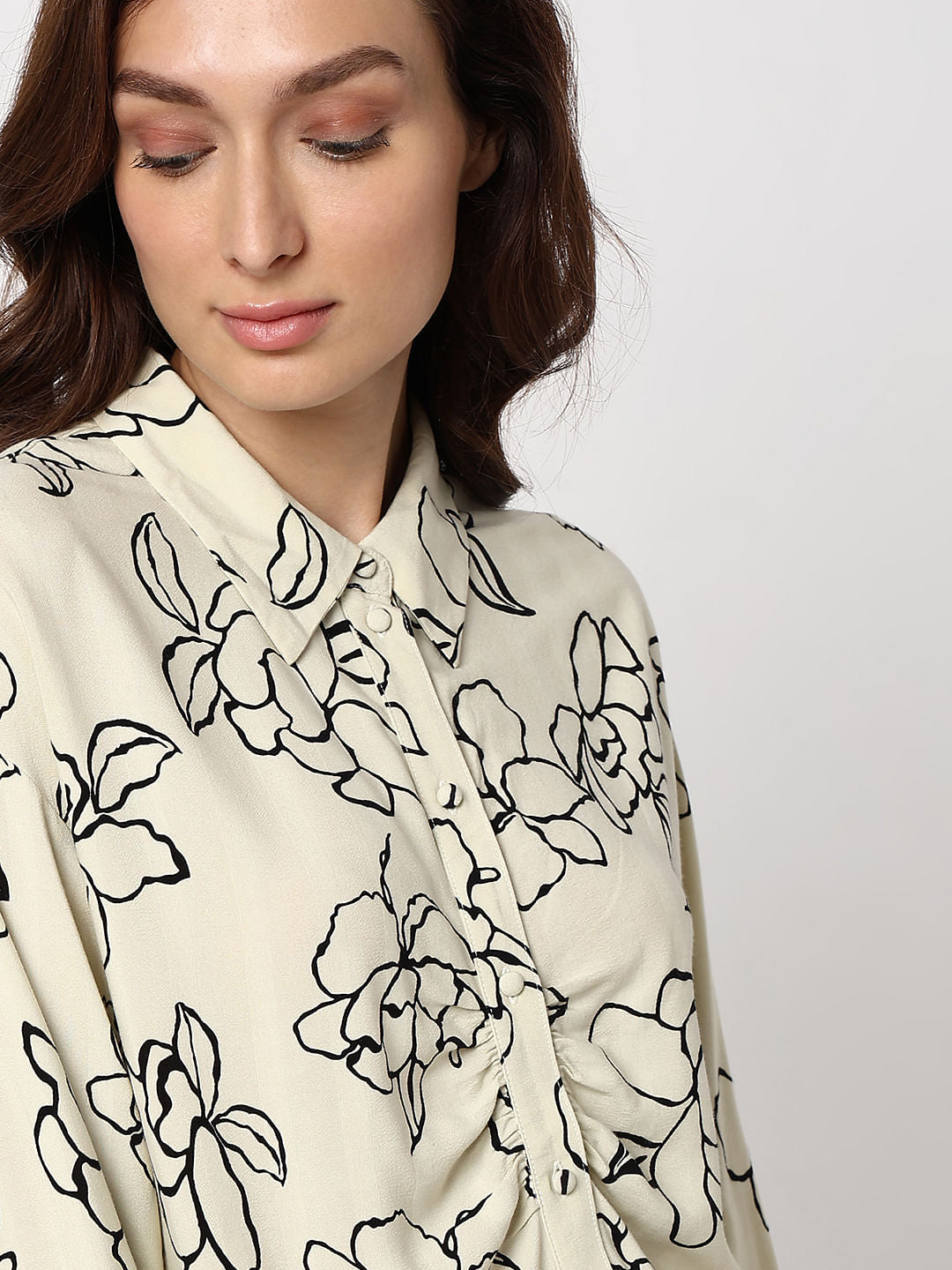 White Floral Print Regular Fit Shirt