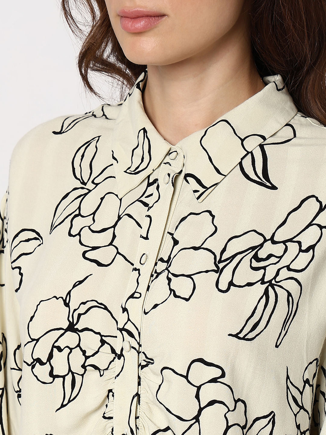 White Floral Print Regular Fit Shirt