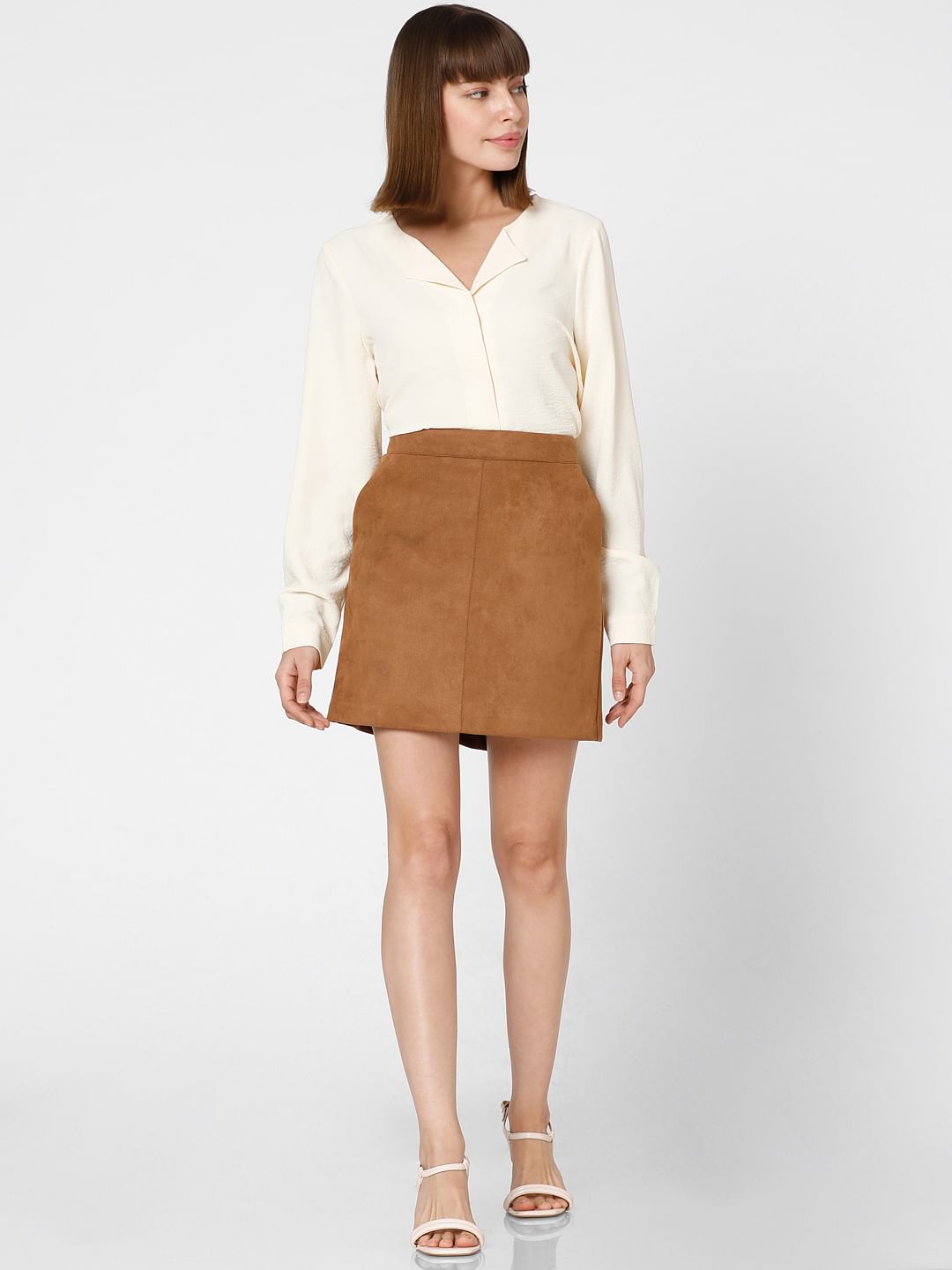 Brown Faux Suede Mini Skirt