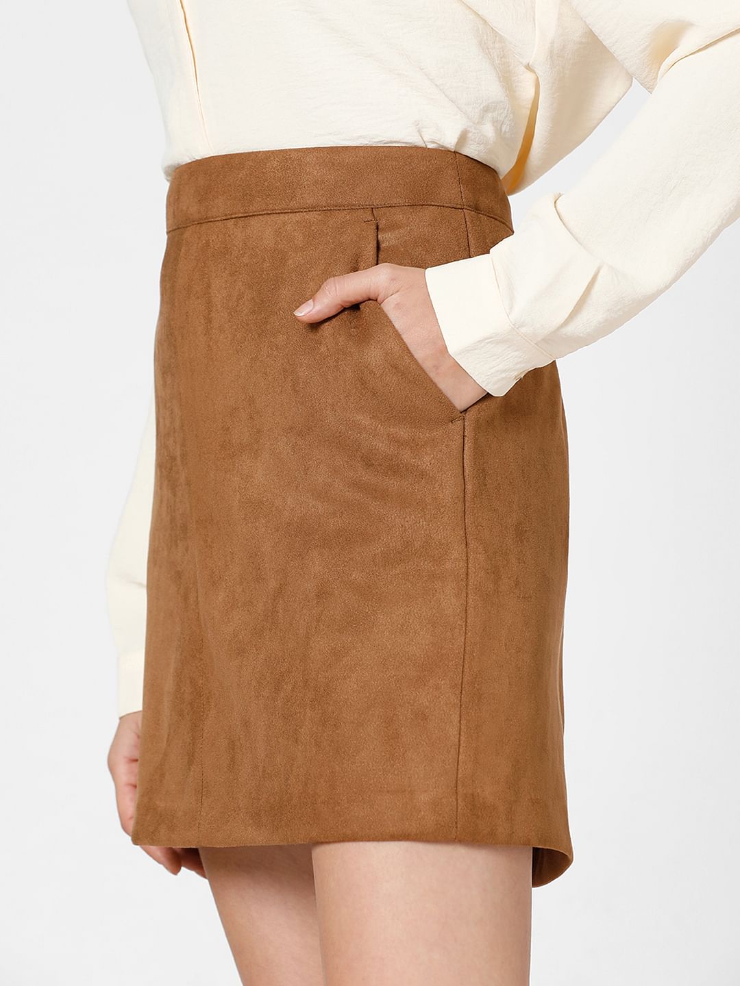 Brown Faux Suede Mini Skirt