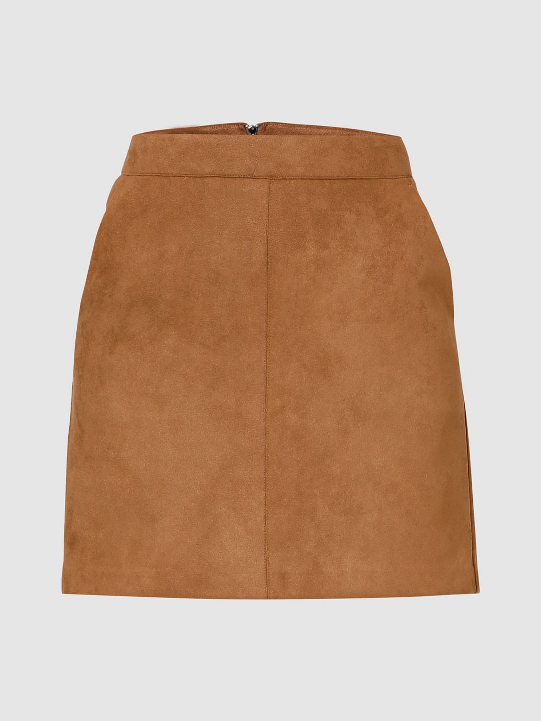Brown Faux Suede Mini Skirt