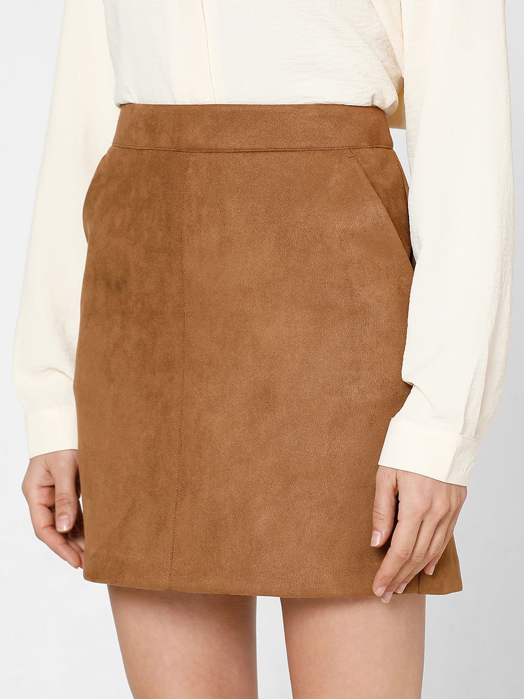 Brown Faux Suede Mini Skirt