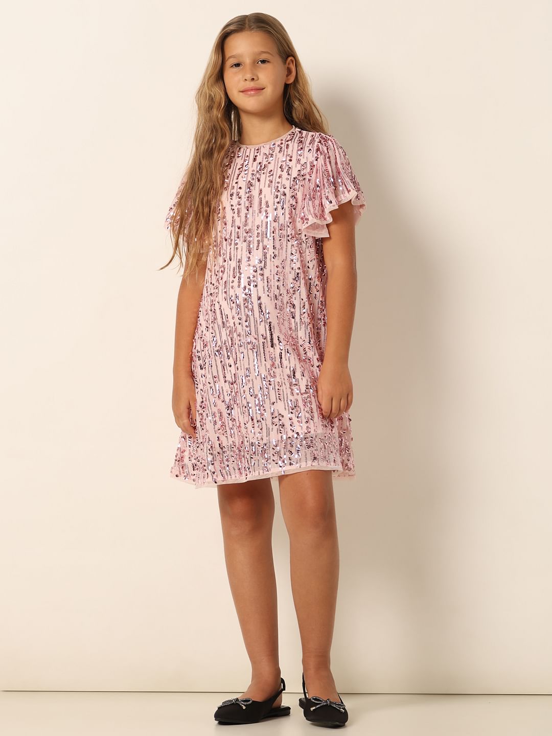 Pink Sequin Detail Shift Dress