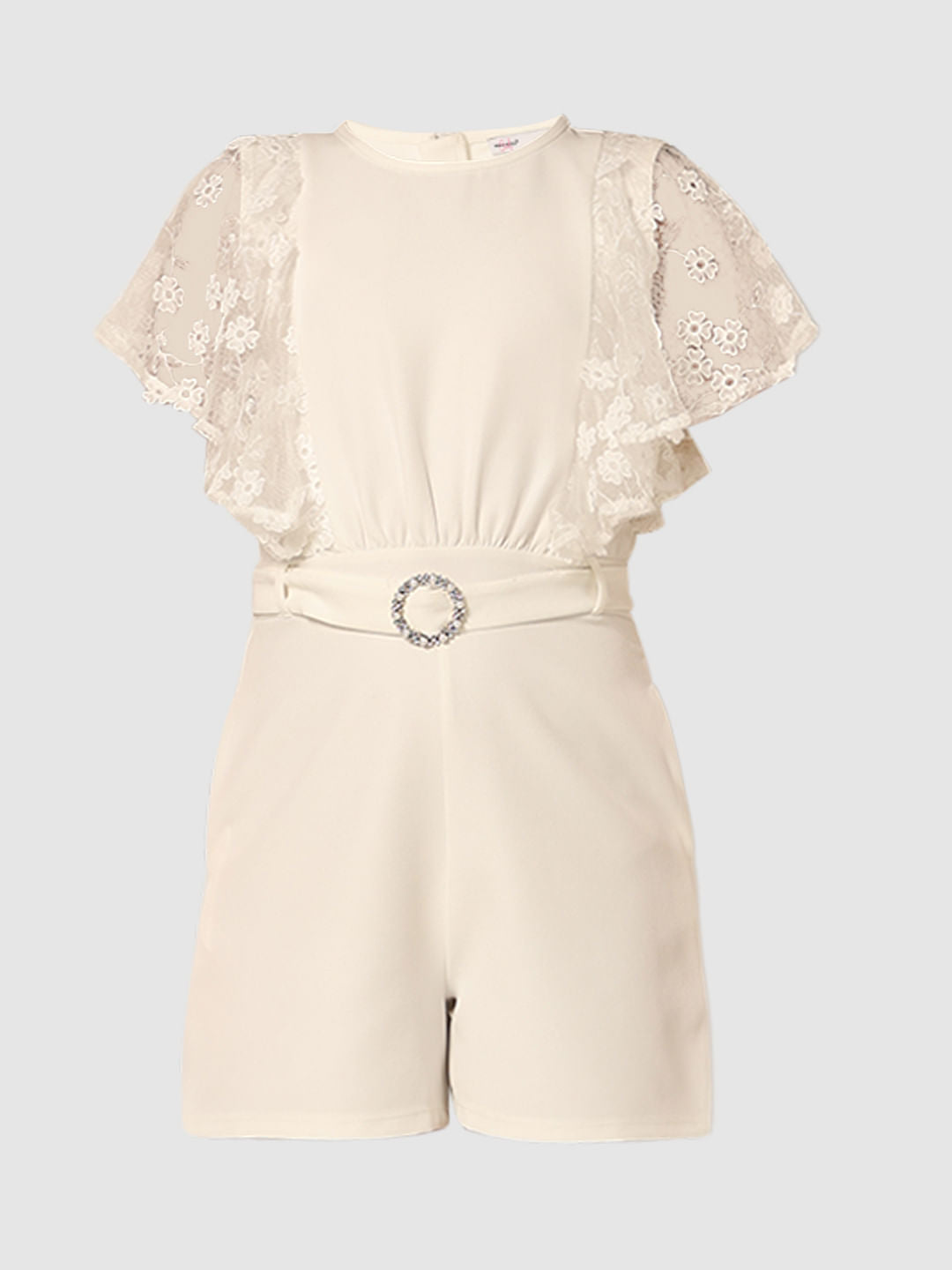 Girls White Flared Sleeves Playsuit