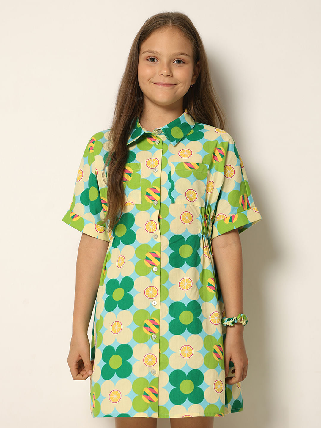 Green Printed Shirt Dress