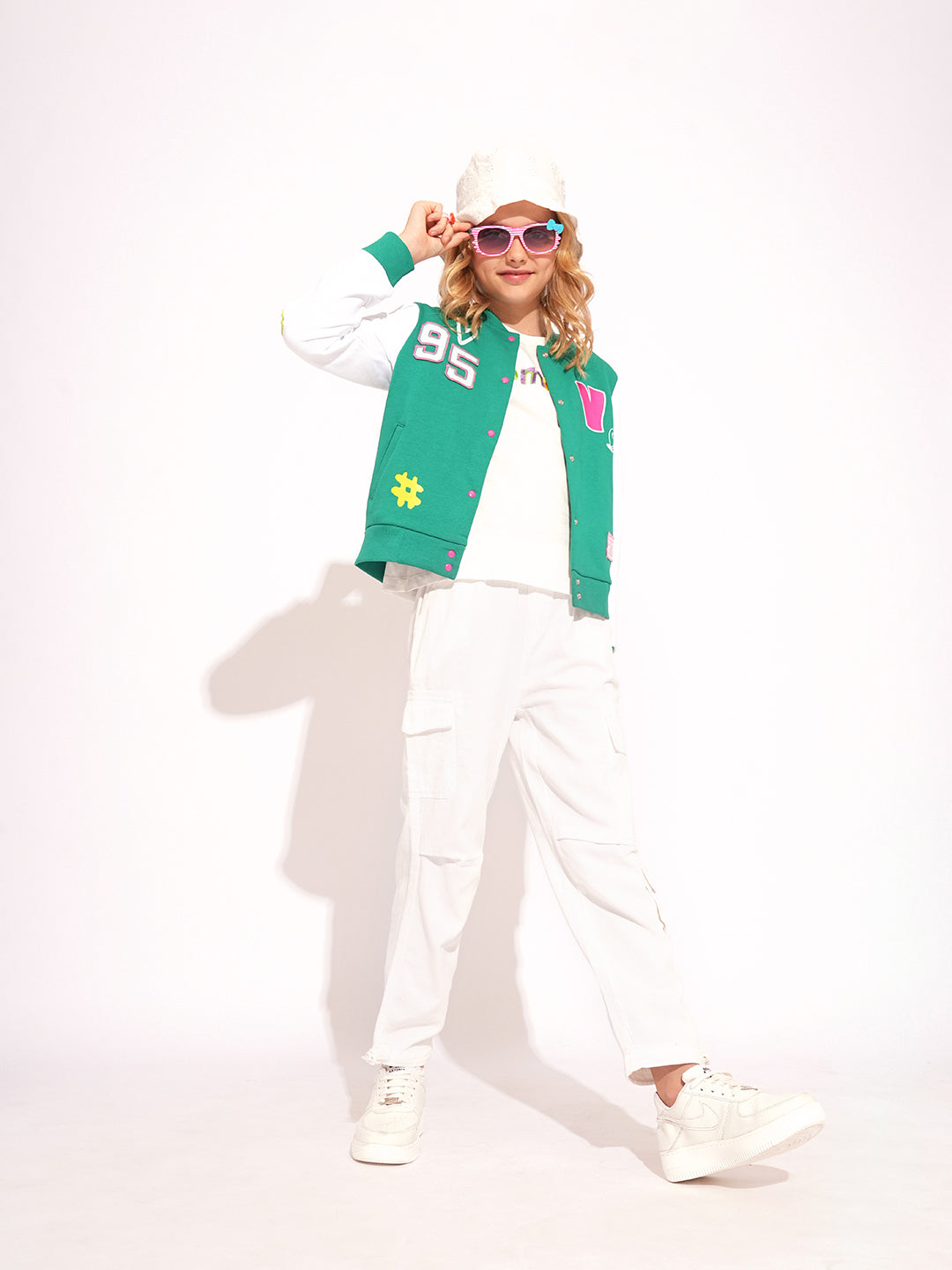 GIRLS White Cotton Cargo Pants
