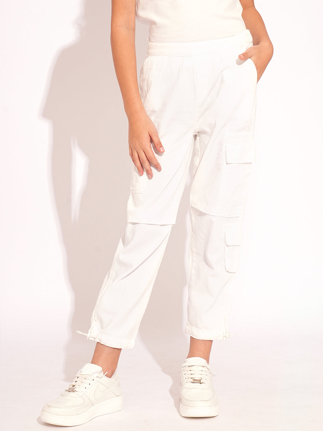 GIRLS White Cotton Cargo Pants