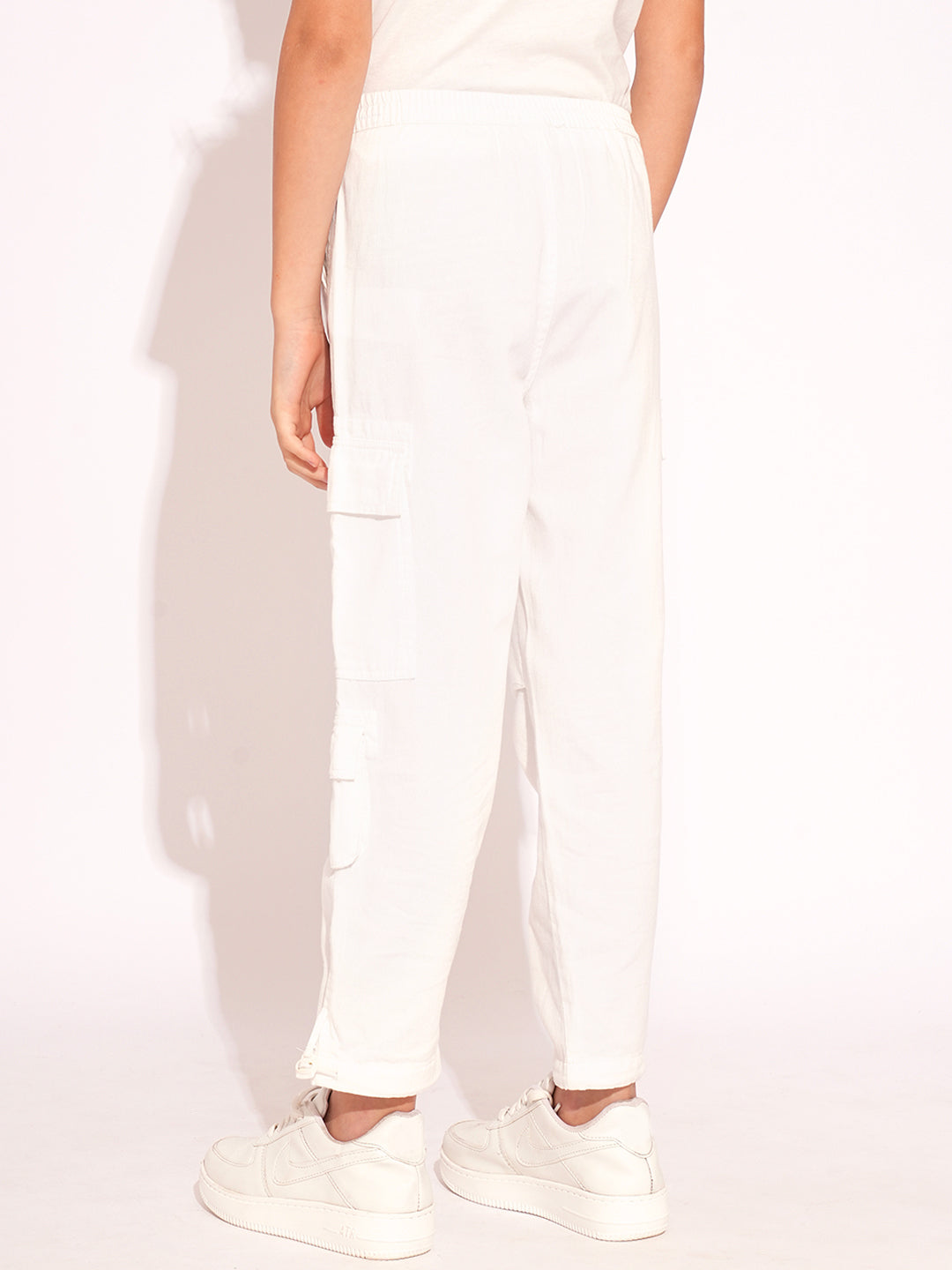 GIRLS White Cotton Cargo Pants