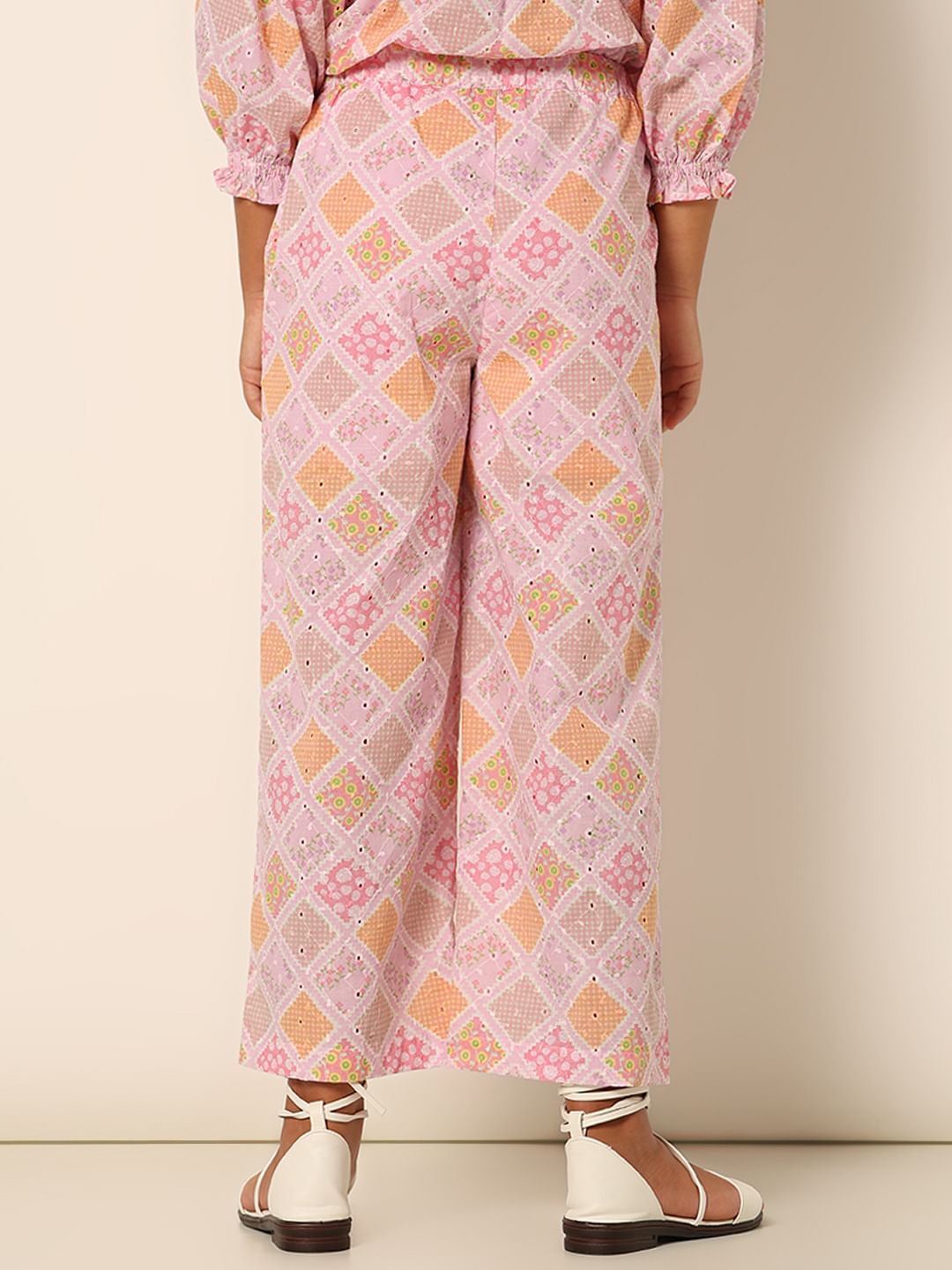 Girls Pink Schiffli Co-Ord Set Pants