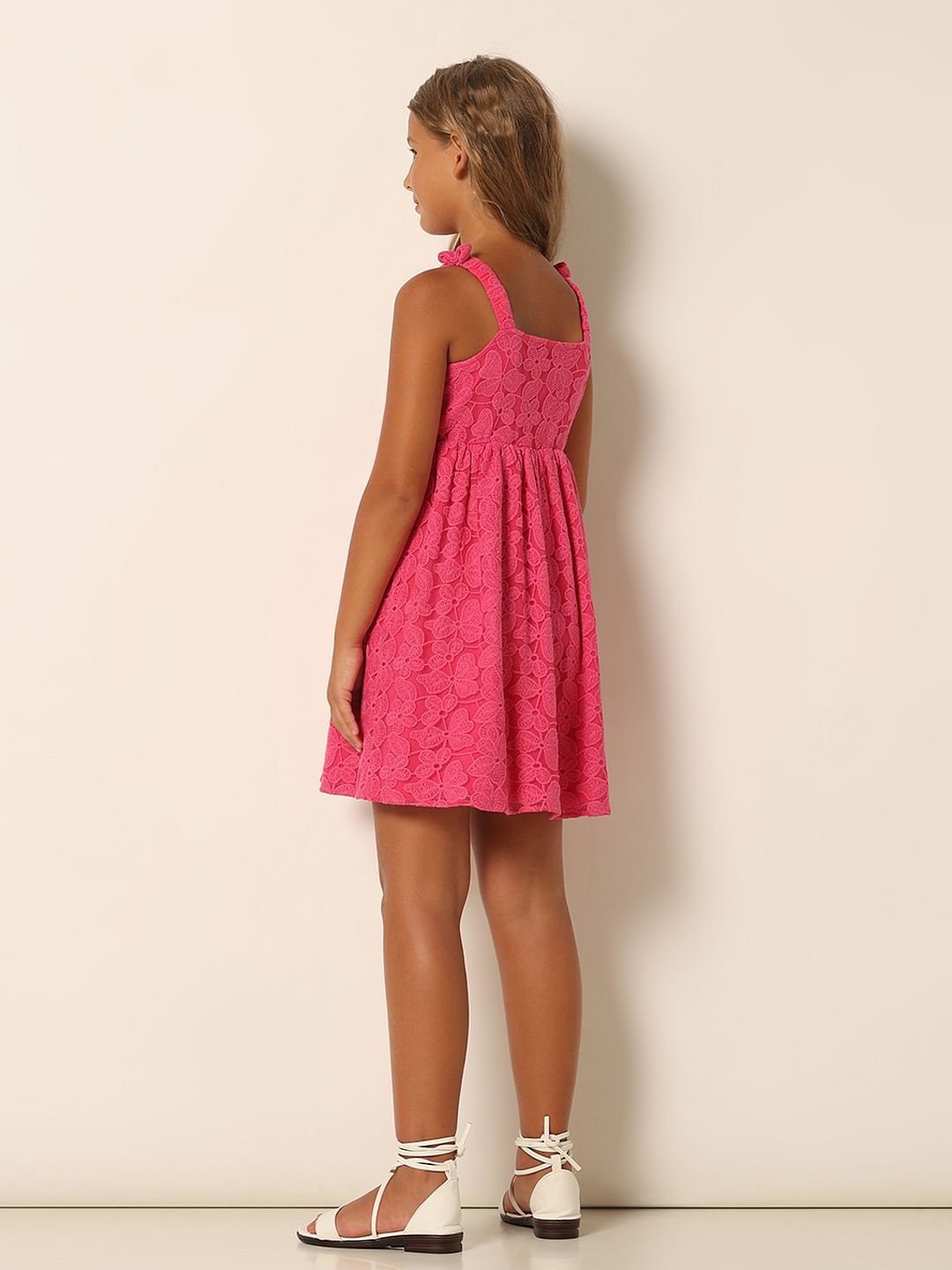 Girls Pink Lace Fit & Flare Dress