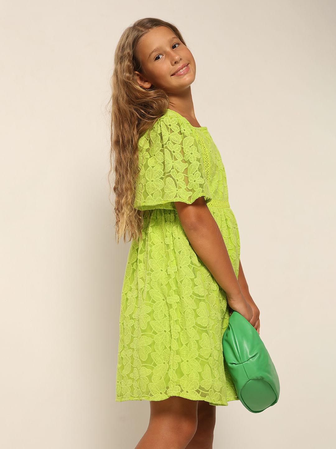 Girls Green Lace Fit & Flare Dress Girls Green Lace Fit & Flare Dress