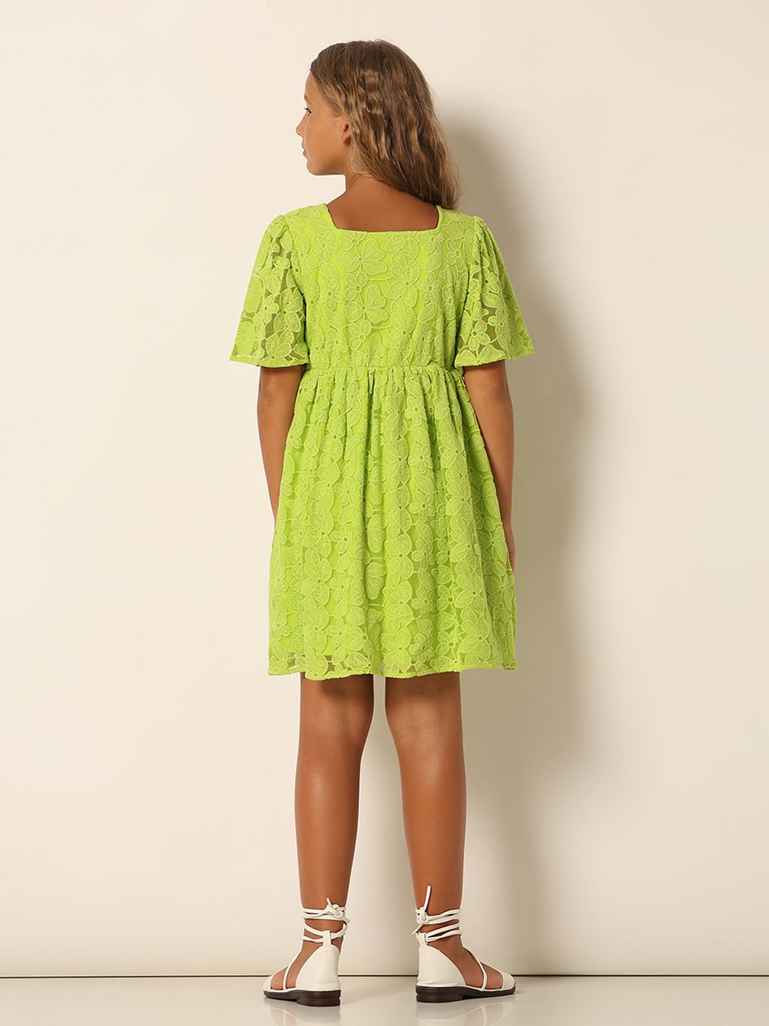 Girls Green Lace Fit & Flare Dress