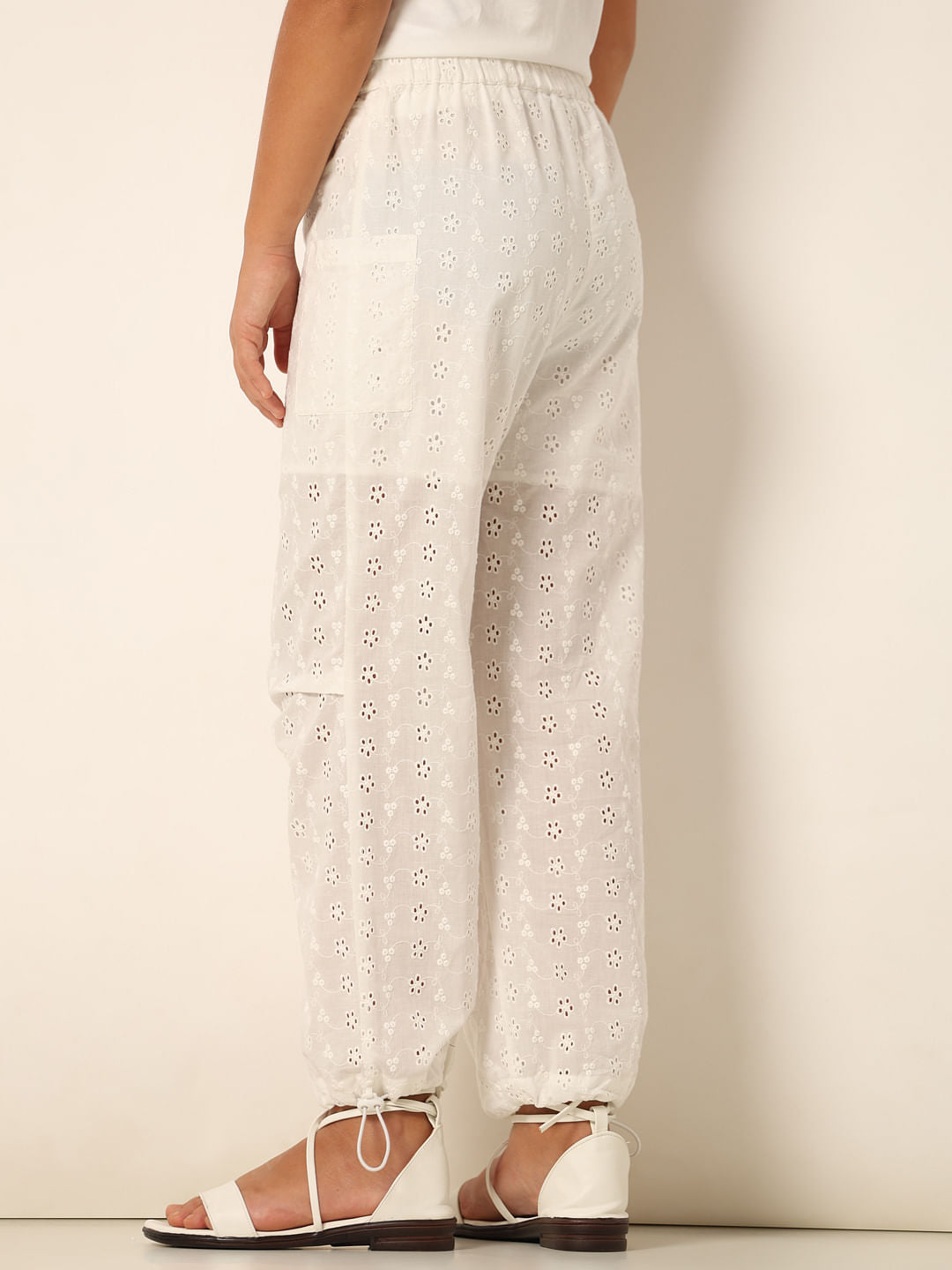 White Schiffli Cotton Joggers