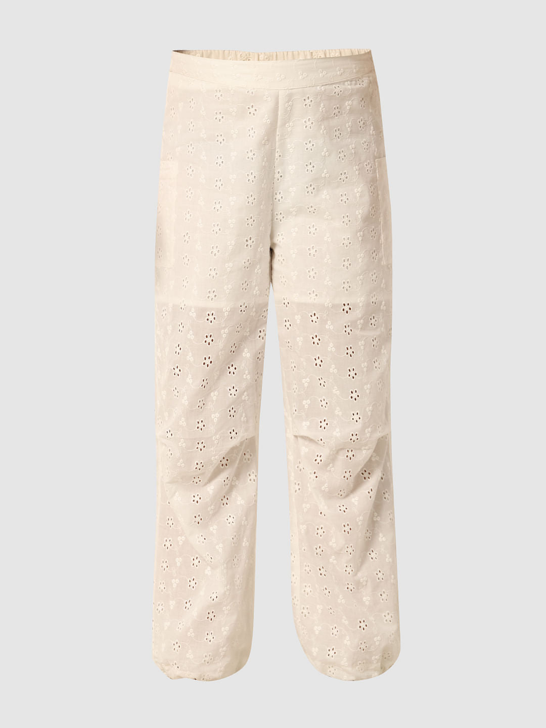 White Schiffli Cotton Joggers