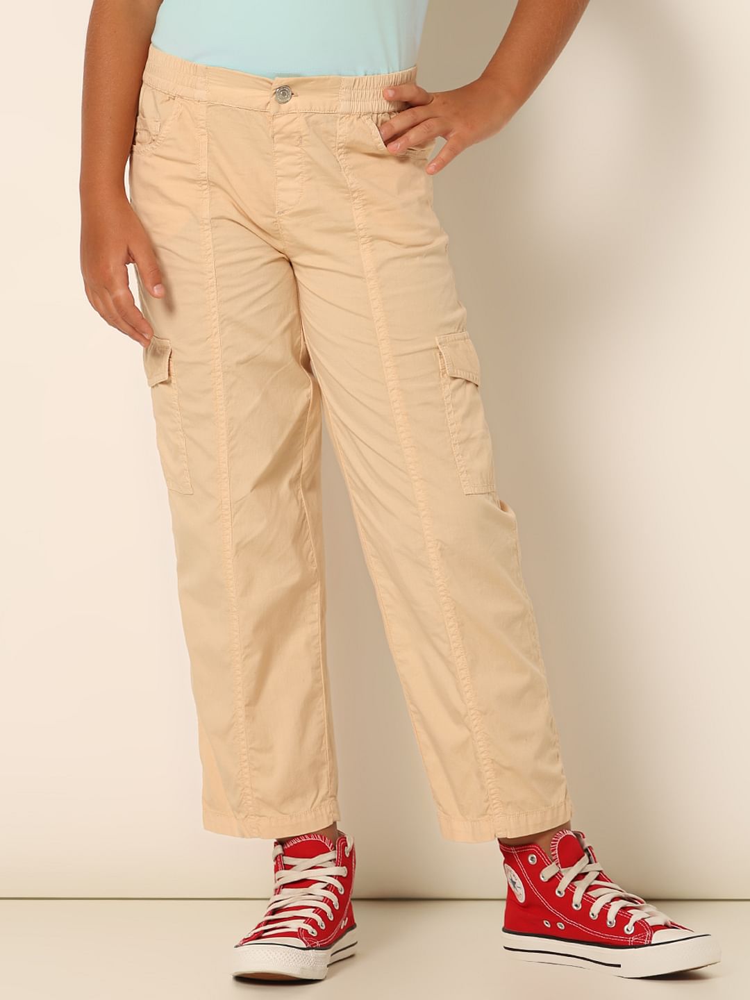 Girls Peach Mid Rise Cargo Pants