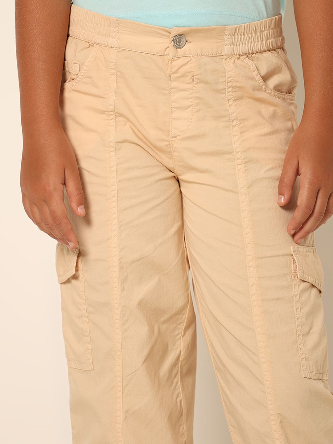 Girls Peach Mid Rise Cargo Pants
