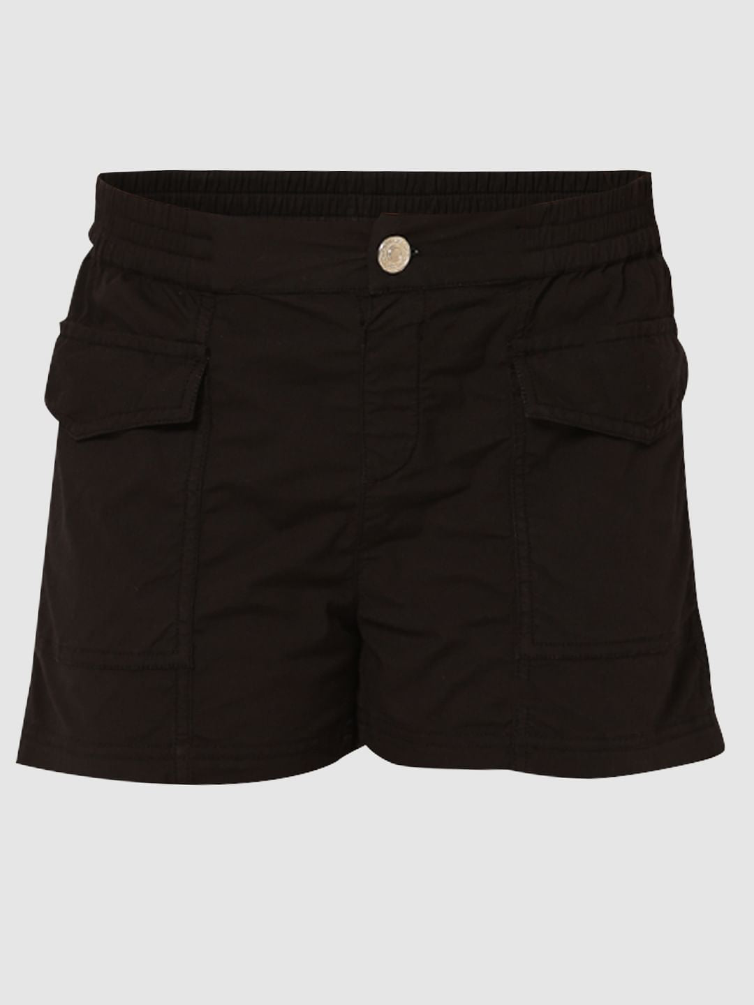 Girls Black Mid Rise Cargo Shorts