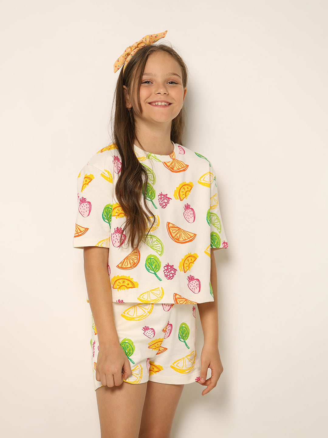 White Printed Co--Ord Set Shorts - 4Y