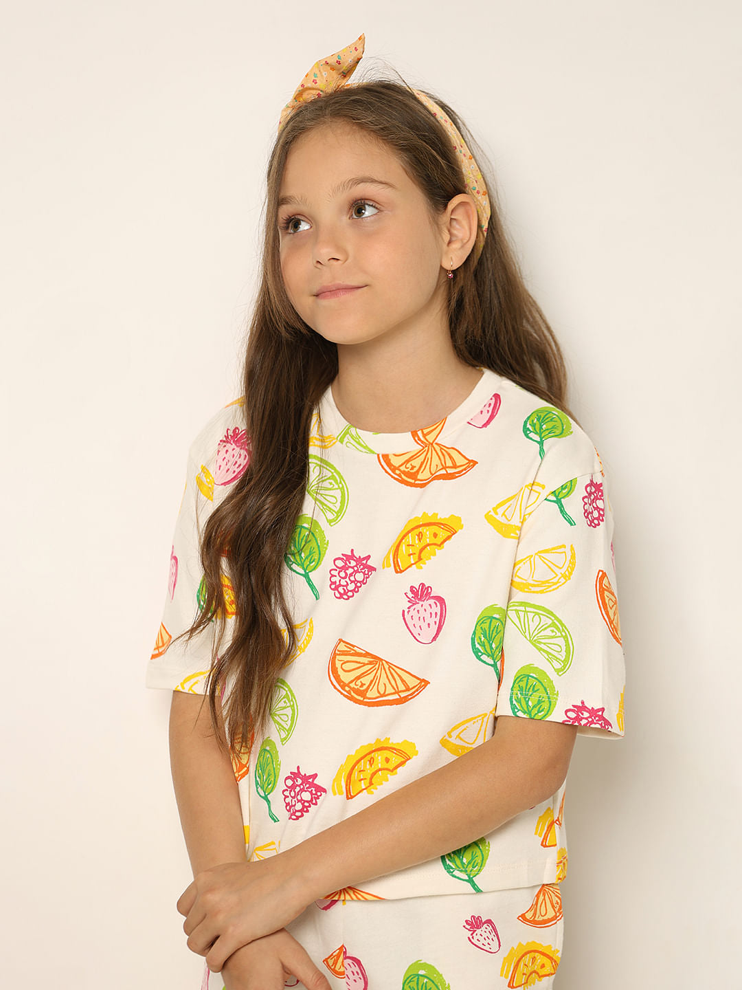 White Printed Co--Ord Set T-Shirt - 4Y
