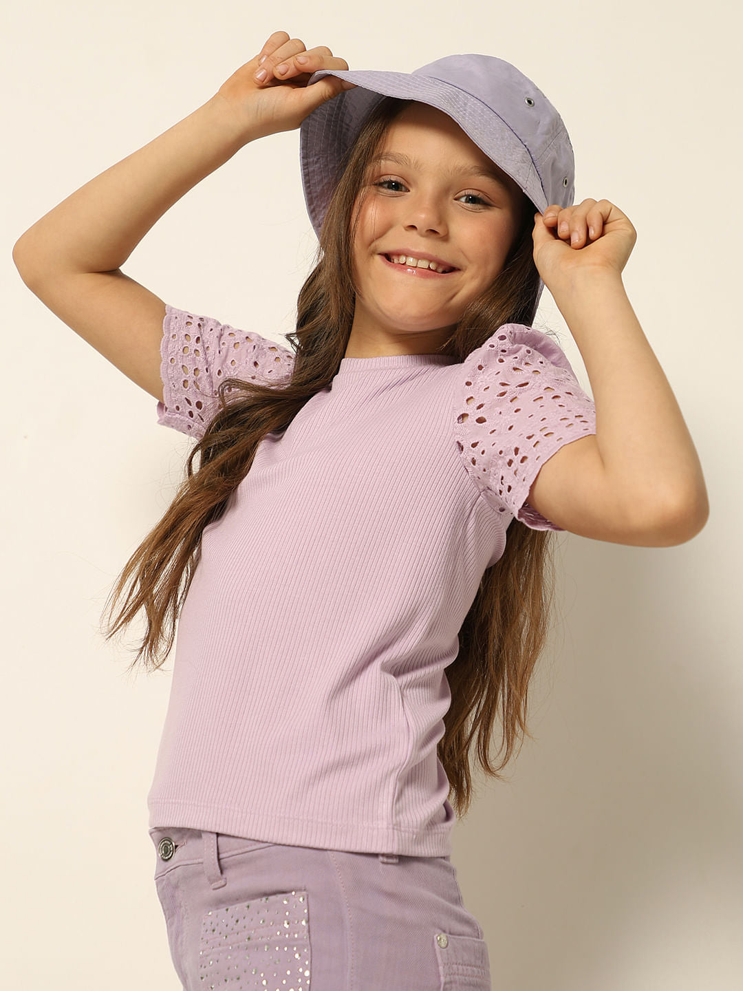 Purple Ribbed Schiffli T-Shirt - 4Y