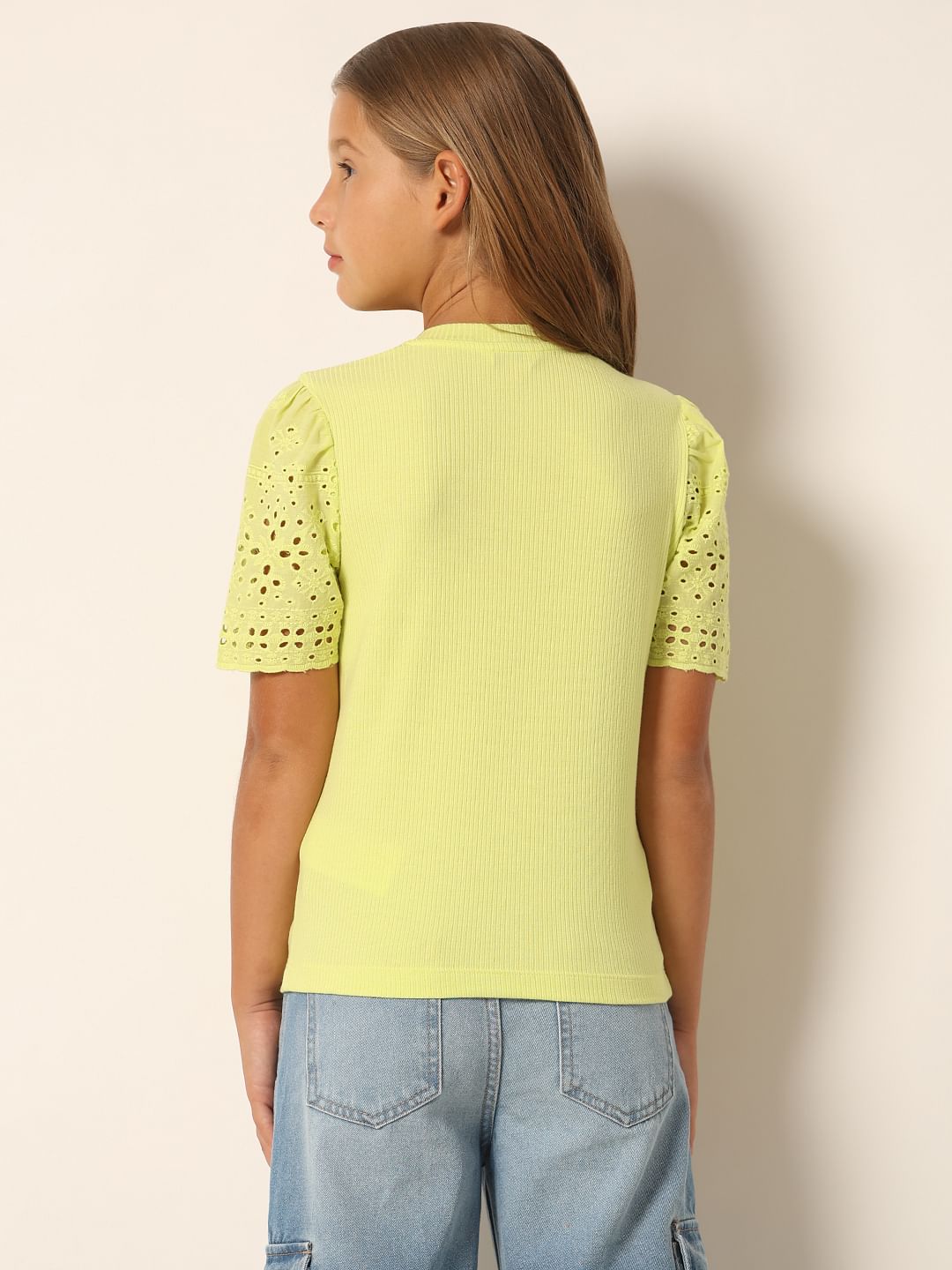 Lime Schiffli Sleeves T-Shirt