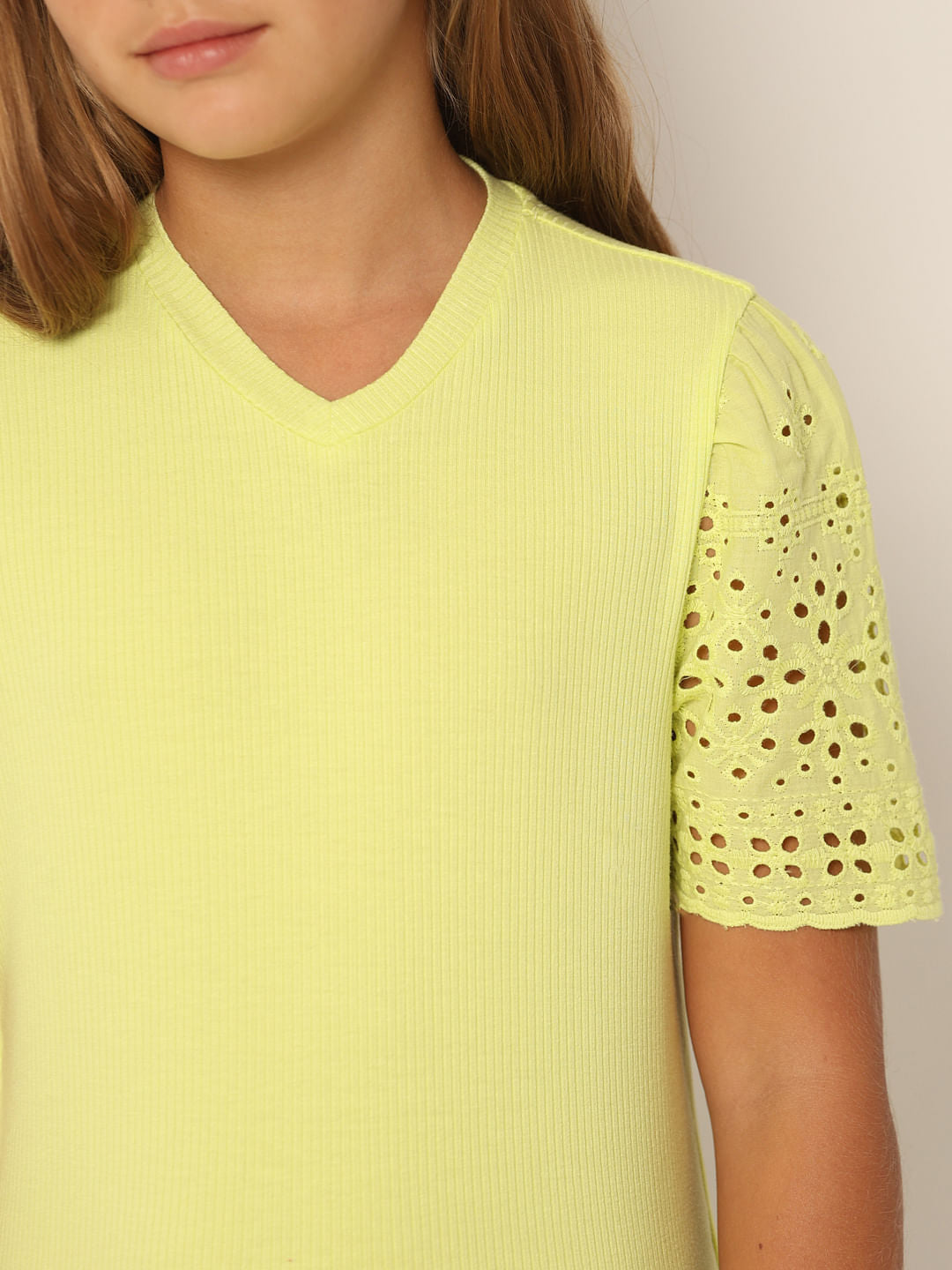 Lime Schiffli Sleeves T-Shirt