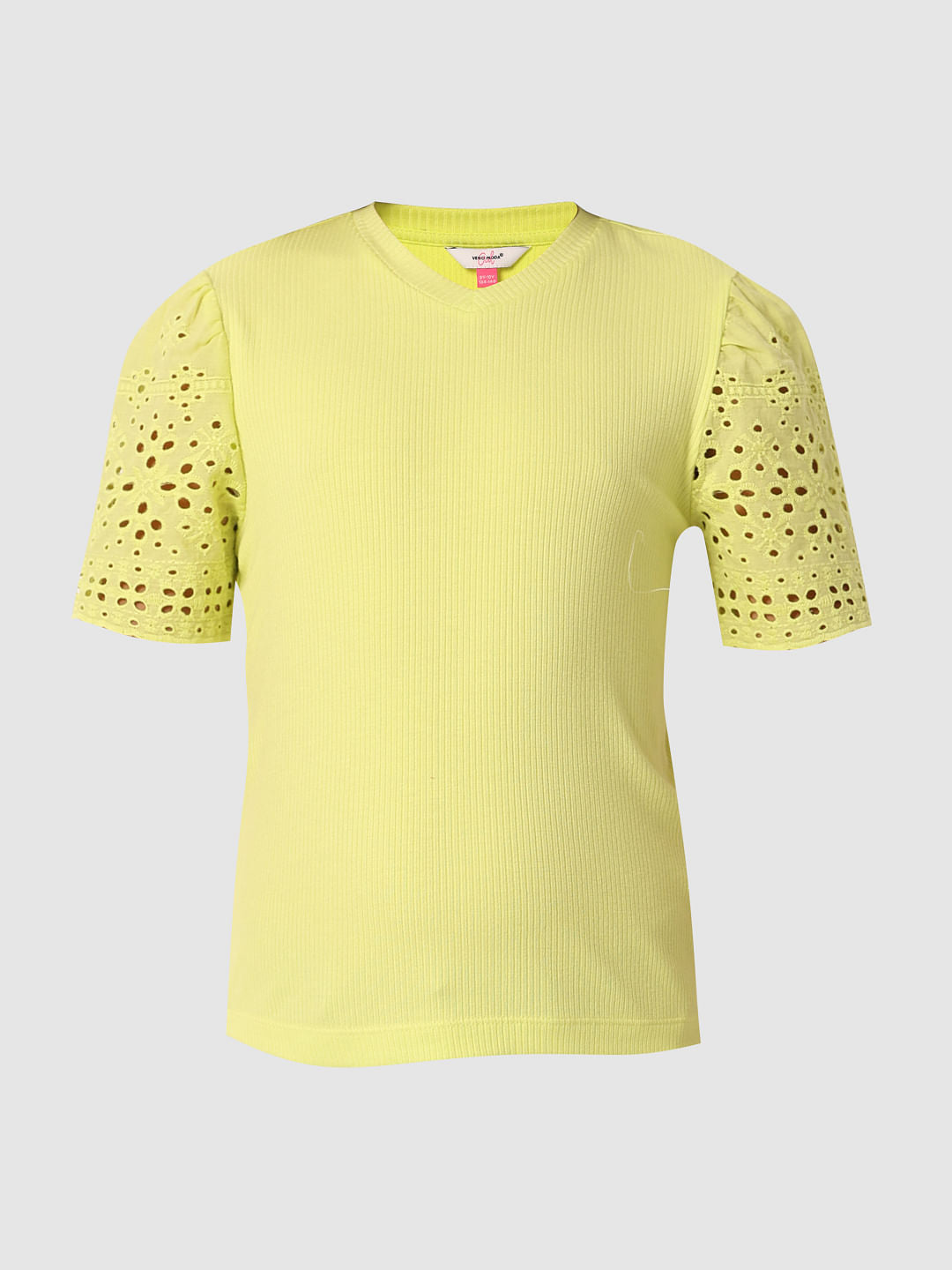 Lime Schiffli Sleeves T-Shirt