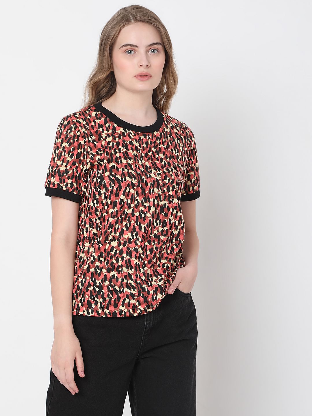 Red Abstract Print Top