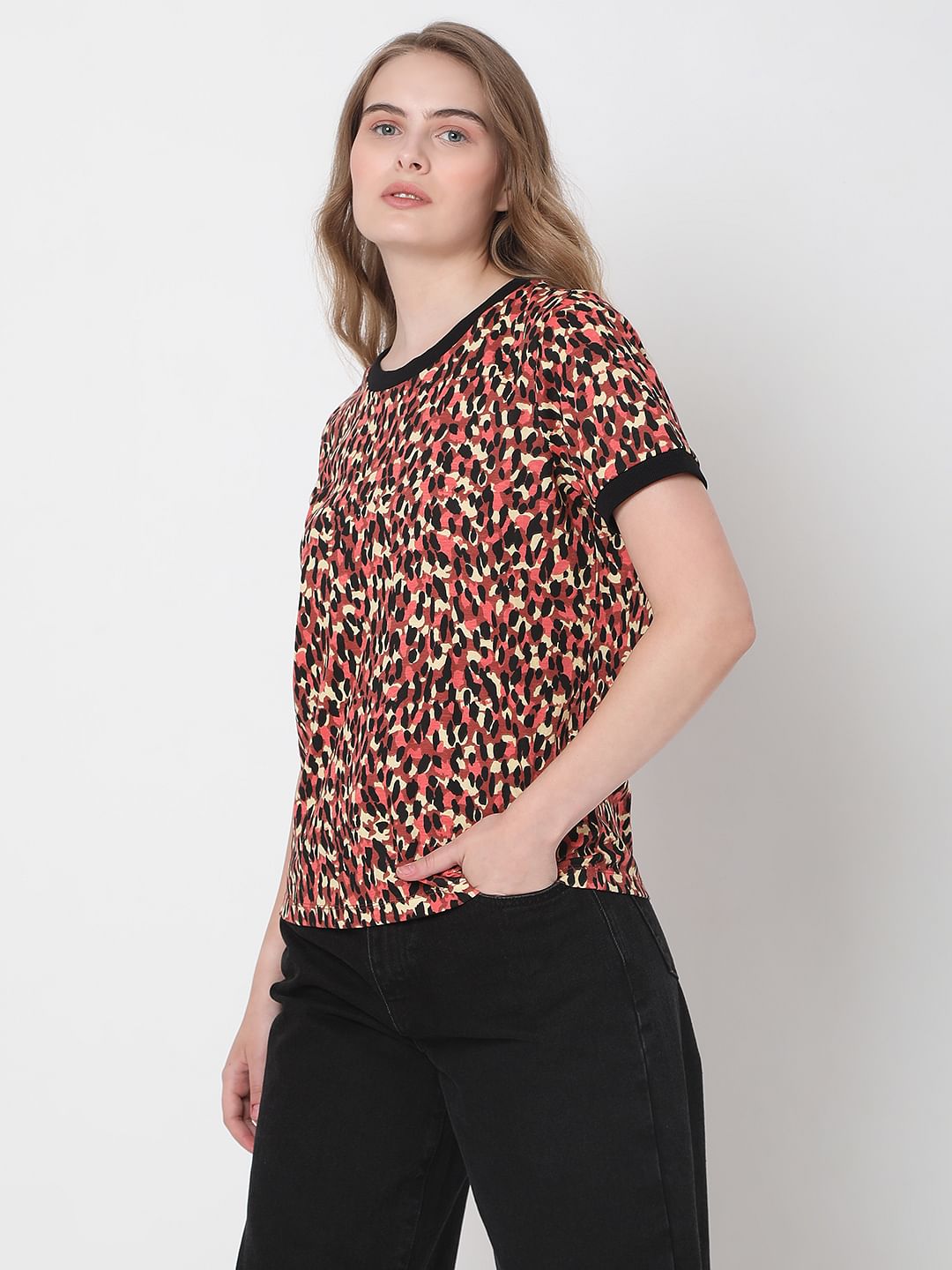 Red Abstract Print Top
