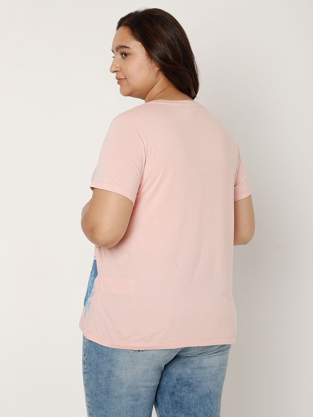 Curve Light Pink Printed T-Shirt