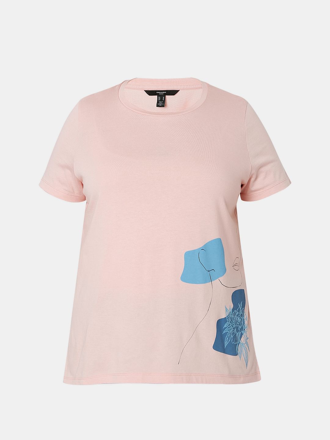 Curve Light Pink Printed T-Shirt